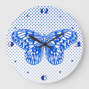 Grande Horloge Ronde Dessin de papillon, bleu cobalt