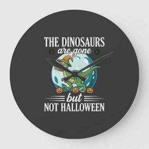 Grande Horloge Ronde Dessin de sorcière d'Halloween de dinosaure drôle