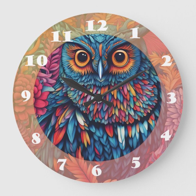 Grande Horloge Ronde Dessin d'objets Owl (Recto)