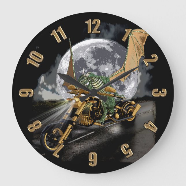 Grande Horloge Ronde Dessin Dragon et Imaginaire Lune (Recto)