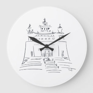 Grande Horloge Ronde Dessin esquissé d'un temple bouddhiste