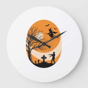 Grande Horloge Ronde Dessin vectoriel de cimetière de sorcière de Hallo