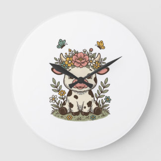 Grande Horloge Ronde Dessin vectoriel de gravure vintage de veau floral