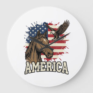 Grande Horloge Ronde Dessin vectoriel patriotique de l'aigle de cheval