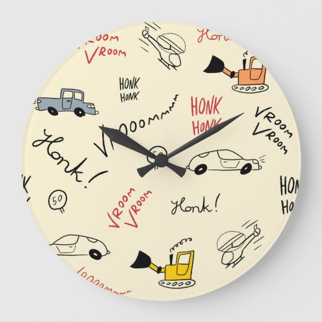 Grande Horloge Ronde Dessins de voiture sans couture : Feuille enfant (Recto)