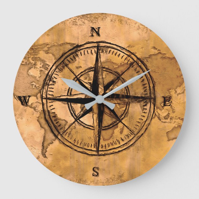 Grande Horloge Ronde Destinations - Compass Rose et carte du monde (Recto)
