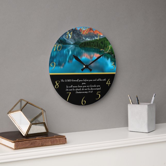 Grande Horloge Ronde Deutéronome 31:8 lac de montagne (Bureau)