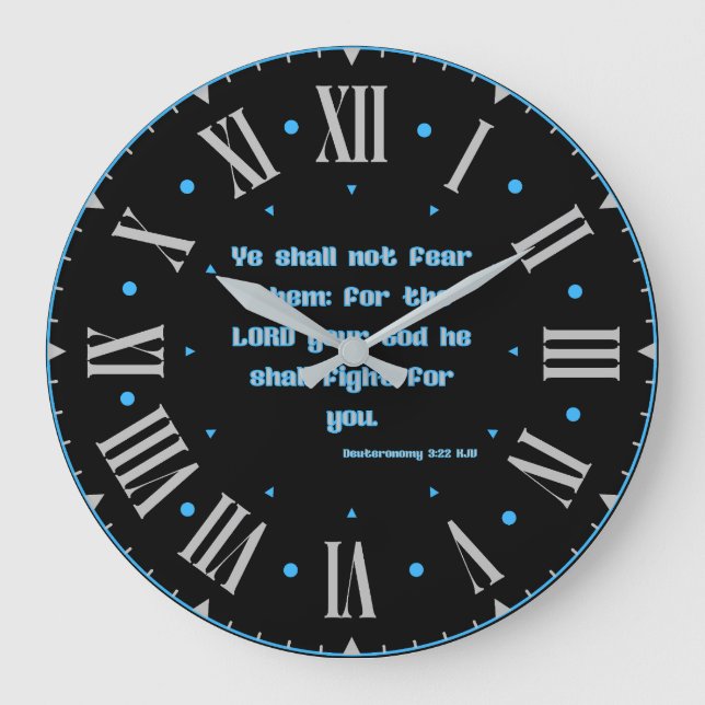 Grande Horloge Ronde Deutéronome 3:22 KJV Bible Verse Roman Numeral (Recto)