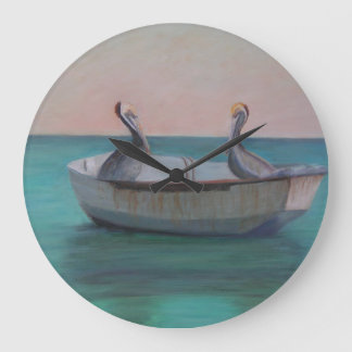 GRANDE HORLOGE RONDE DEUX AMIS DANS UN MUR DÎNER