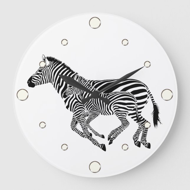 Grande Horloge Ronde Deux cadenas de mur Zebra (Recto)