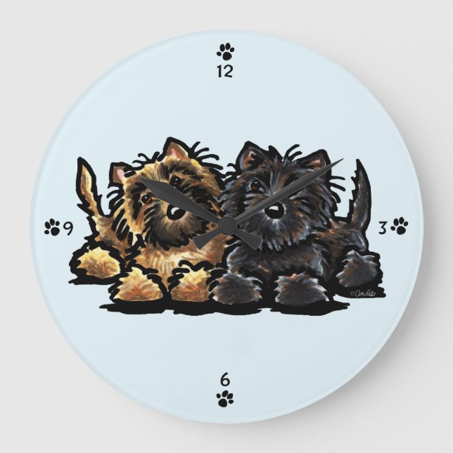 Grande Horloge Ronde Deux Cairn Terriers (Recto)