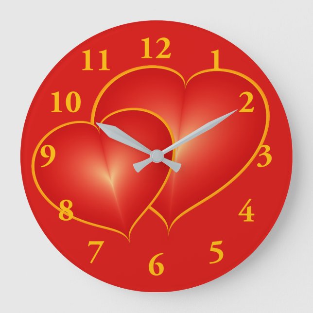 Grande Horloge Ronde Deux Coeurs Rouges, Graphique Art numérique Modern (Recto)