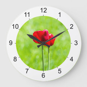 Grande Horloge Ronde Deux fleurs de tulipes rouges