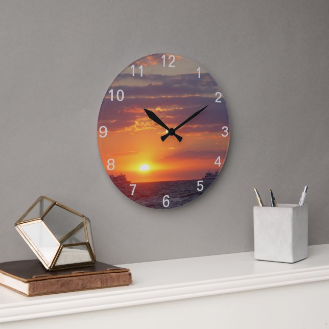 Grande Horloge Ronde Deux navires passant à l'horloge murale numérotée  (Bureau)