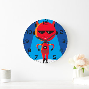 Grande Horloge Ronde Devil Superhero caractère gras rouge et bleu