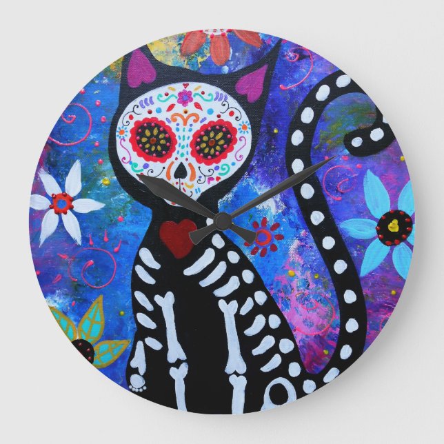 Grande Horloge Ronde Dia de los Muertos Cat El Gato Lover (Recto)