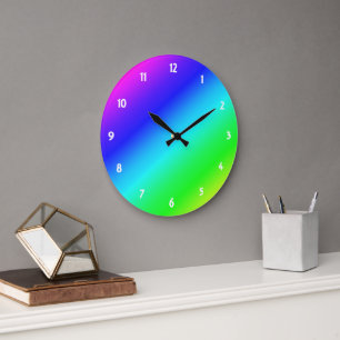 Grande Horloge Ronde Diagonale arc-en-ciel bleu à vert