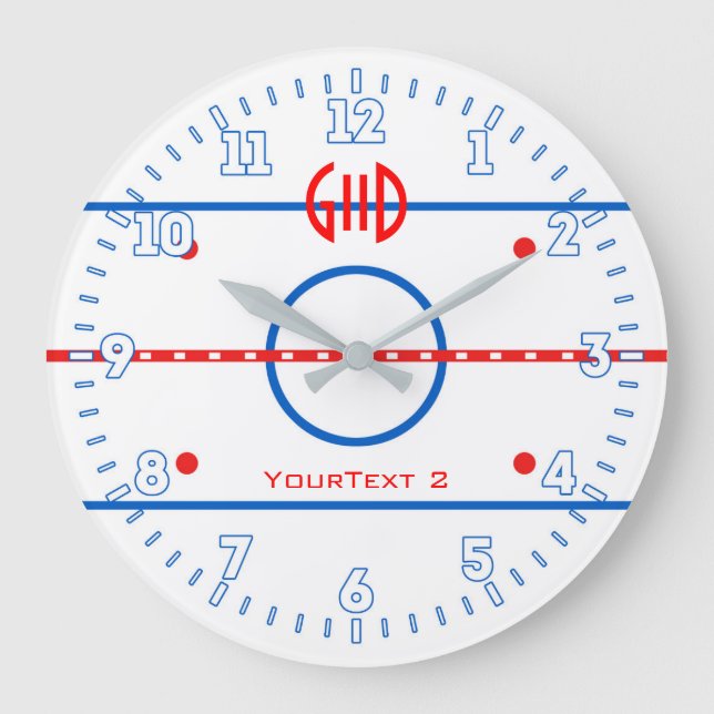 Grande Horloge Ronde Diagramme de la patinoire de hockey personnalisée  (Recto)