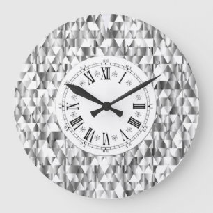 Grande Horloge Ronde Diamant look faux argent brillant Nourriture romai