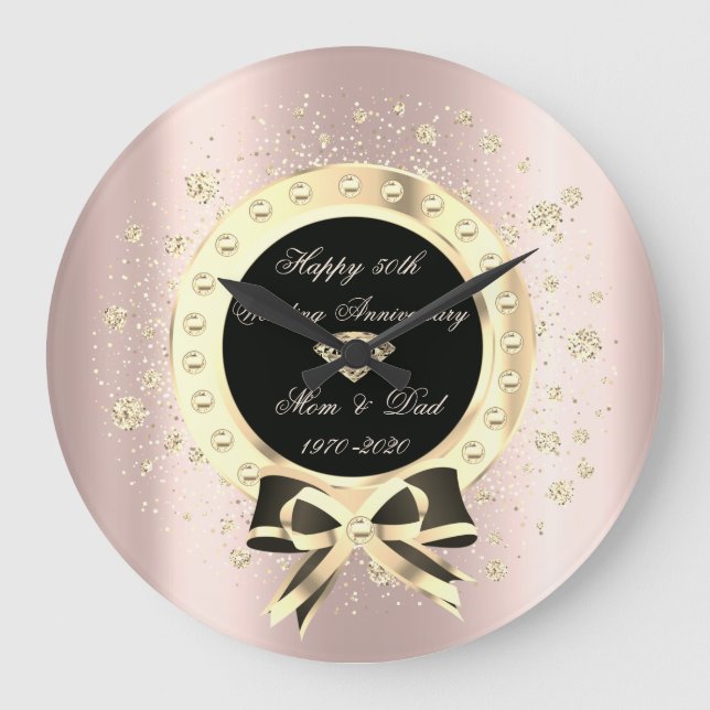 Grande Horloge Ronde Diamants Arc Confettis Rose Gold Anniversaire (Recto)