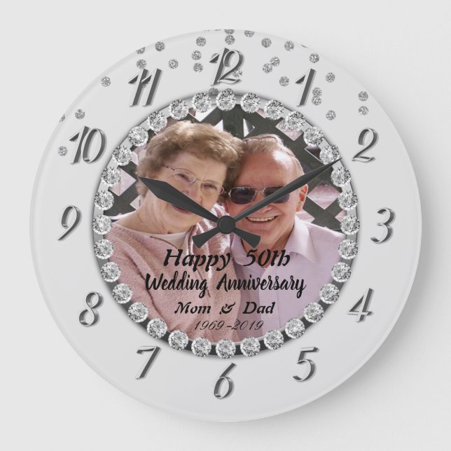 Grande Horloge Ronde Diamants Argent, Photo Anniversaire (Recto)