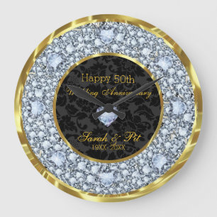Grande Horloge Ronde Diamants, Black & Gold 50e anniversaire de Mariage