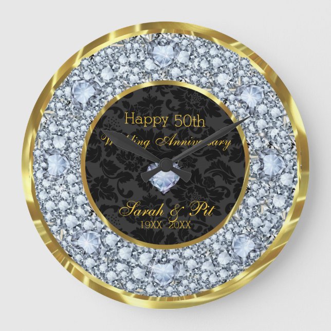 Grande Horloge Ronde Diamants, Black & Gold 50e anniversaire de Mariage (Recto)