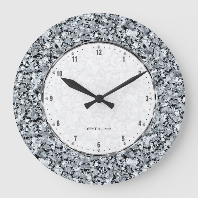 Grande Horloge Ronde Diamants blancs Motif sans couture (Recto)