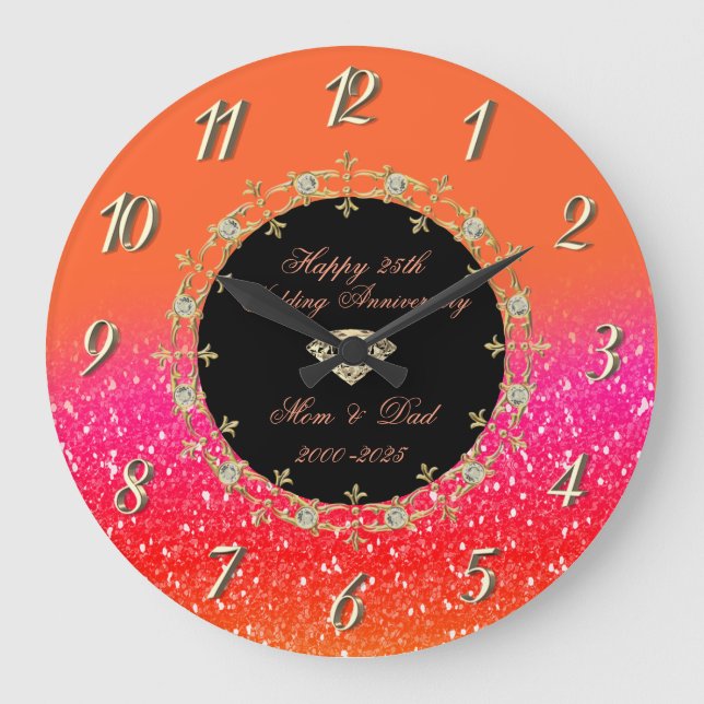 Grande Horloge Ronde Diamants Brillent Orange 25e Anniversaire de Maria (Recto)