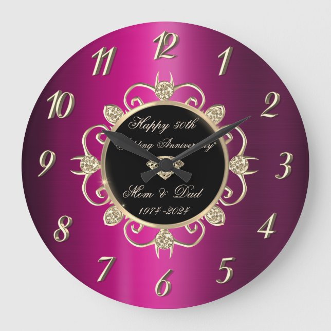 Grande Horloge Ronde Diamants Chic Purple 50e anniversaire de Mariage (Recto)