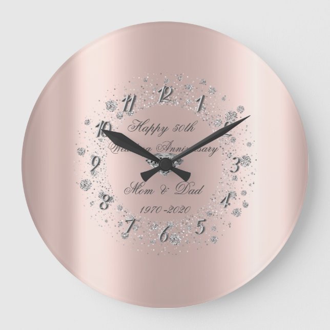 Grande Horloge Ronde Diamants Confettis Rose Gold  Mariage Anniversaire (Recto)