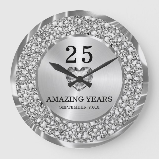 Grande Horloge Ronde Diamants d'argent 25e anniversaire Mariage Grand C (Recto)
