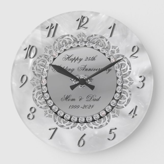 Grande Horloge Ronde Diamants d'argent de luxe 25e Mariage (Recto)