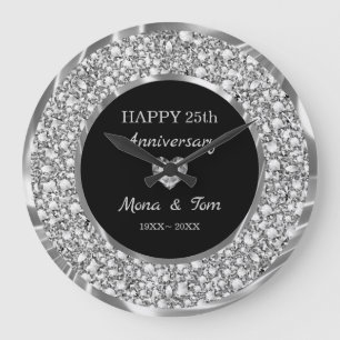Grande Horloge Ronde Diamants d'argent et cœur
