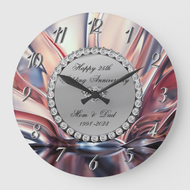 Grande Horloge Ronde Diamants d'argent Ombre 25e anniversaire Mariage (Recto)