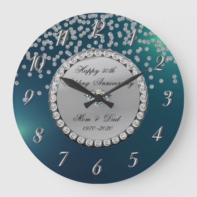 Grande Horloge Ronde Diamants d'argent Vert 25e anniversaire Mariage (Recto)