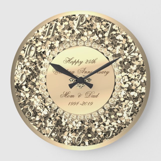 Grande Horloge Ronde Diamants de Parties scintillant d'or 25e anniversa (Recto)