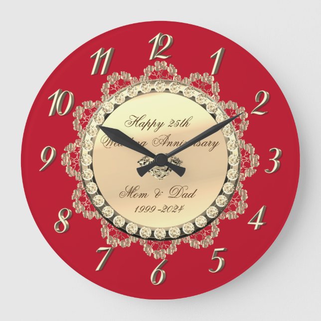 Grande Horloge Ronde Diamants d'or Ornements Mariage rouge (Recto)