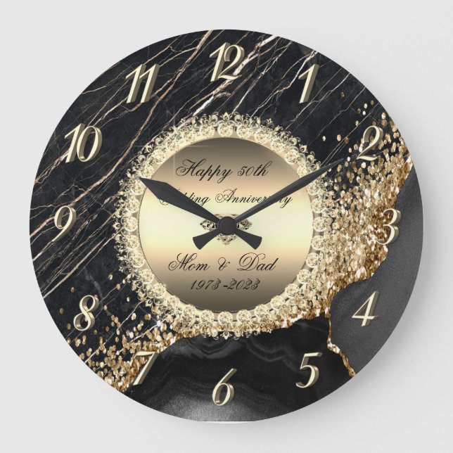 Grande Horloge Ronde Diamants Marbre noir 50 Anniversaire Mariage (Recto)