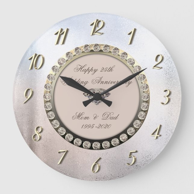 Grande Horloge Ronde Diamants Métallique  25e anniversaire de mariage (Recto)