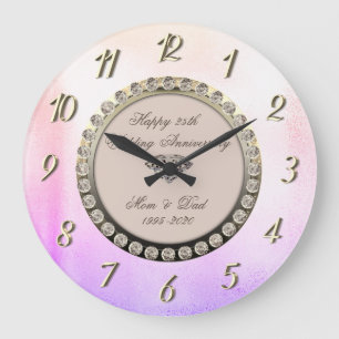 Grande Horloge Ronde Diamants métalliques Cool  25e anniversaire de mar