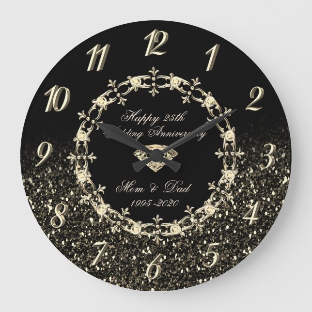 Grande Horloge Ronde Diamants Noirs Pailletés 25e Anniversaire de Maria (Recto)