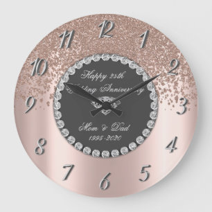 Grande Horloge Ronde Diamants Or Rose 25e Anniversaire de Mariage