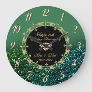 Grande Horloge Ronde Diamants scintillants verts 25e anniversaire de ma