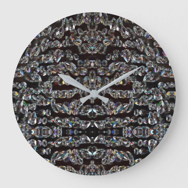 Grande Horloge Ronde Diamond brillant motif élégant argent et noir (Recto)