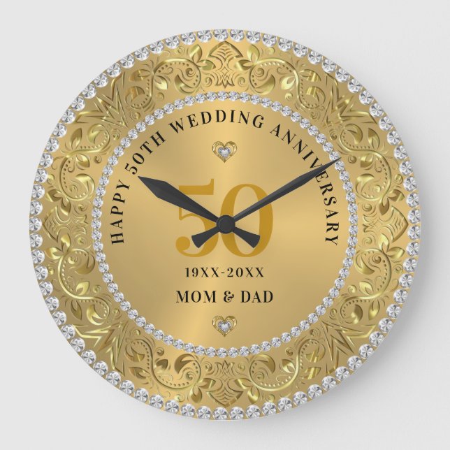 Grande Horloge Ronde Diamonds Gold 50e anniversaire Mariage (Recto)