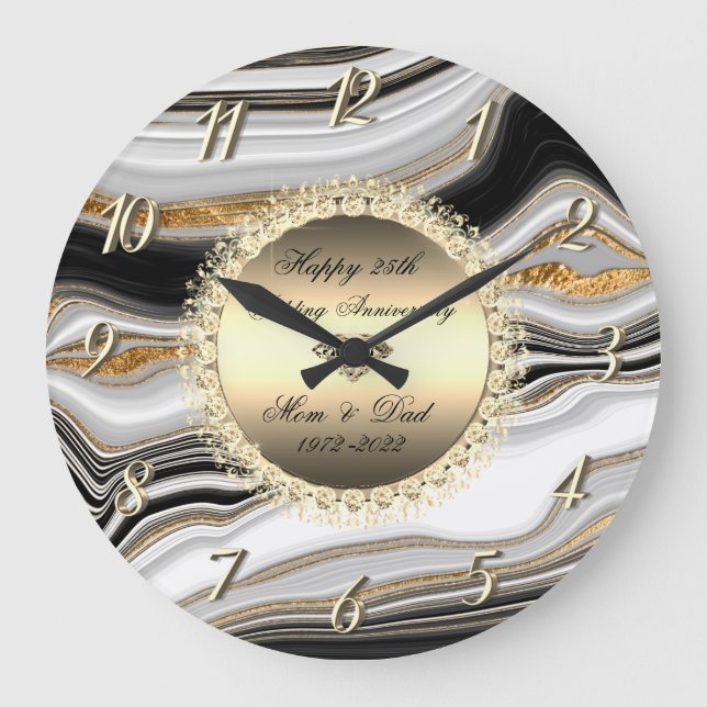 Grande Horloge Ronde Diamonds Marbre 50 Anniversaire Mariage (Recto)