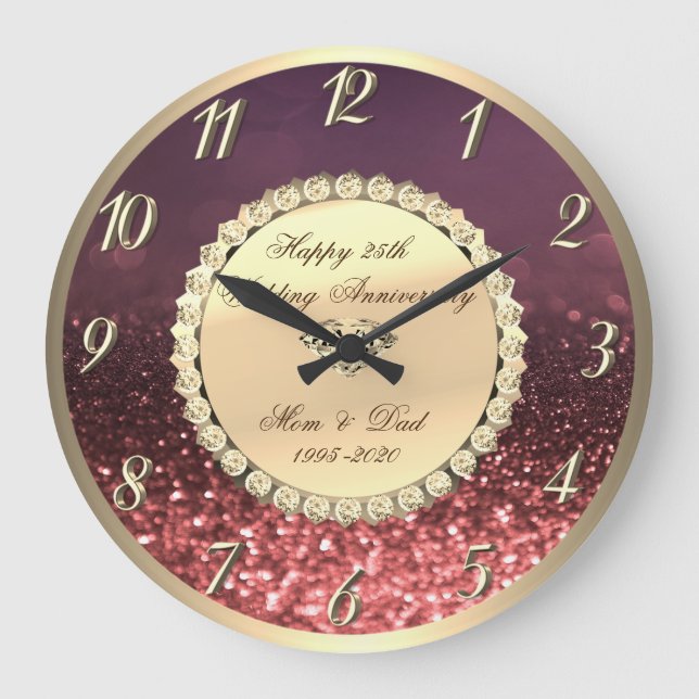 Grande Horloge Ronde Diamonds,Rose Gold Bokeh 25th Wedding Anniversary (Recto)