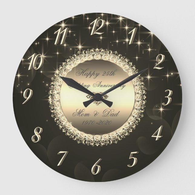 Grande Horloge Ronde Diamonds Stars Black 50th Mariage Anniversaire (Recto)