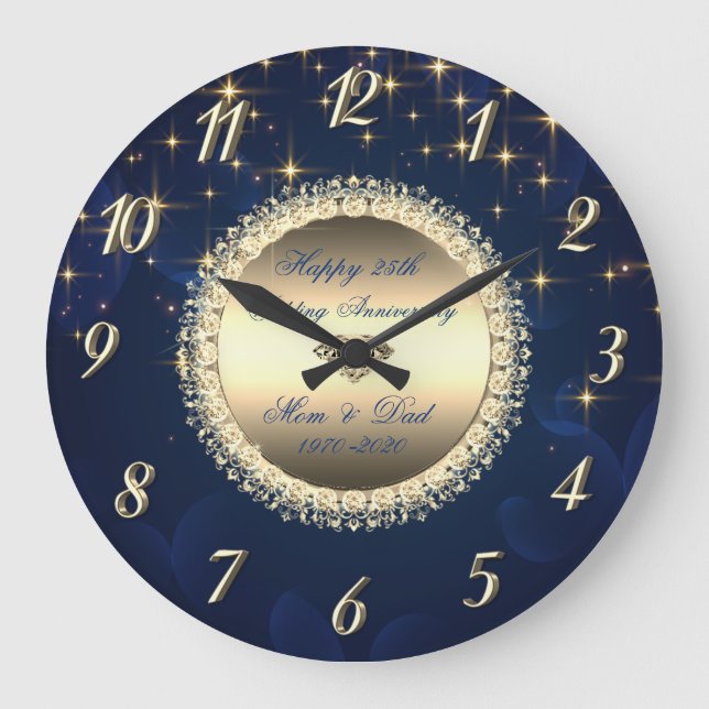 Grande Horloge Ronde Diamonds Stars Marine Bleu 50 Anniversaire Mariage (Recto)